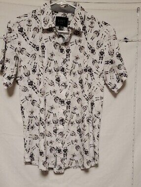 LOFT 604 White Shirt with Black Rbot Graphic Print